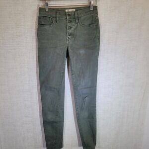 Madewell High Rise Skinny Jeans 25T‎ Tall Button Fly Olive Green Denim Pants